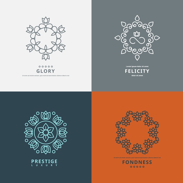 Logos templates in style with floral elements.  Design flower symbol, ornate elegant