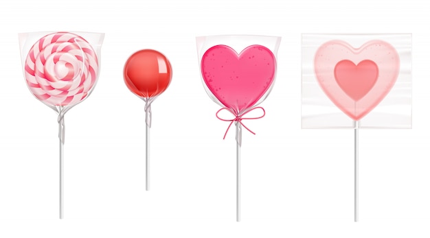 Free vector lollipop candies in heart shape for valentines day