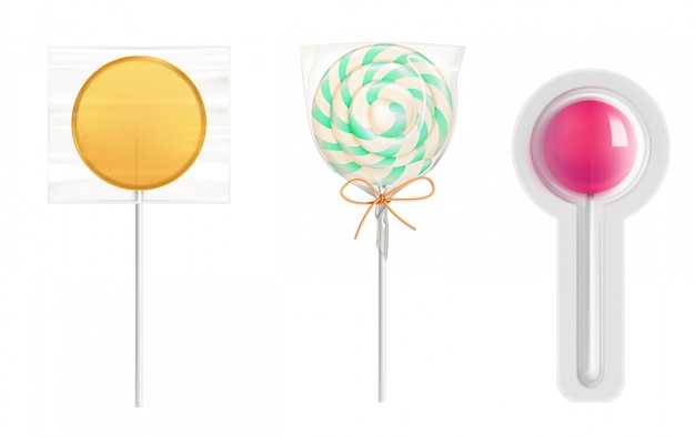 Lollipop candies in transparent plastic pack
