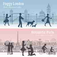 Free vector london and paris banners set