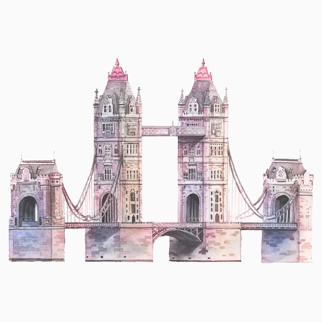 The london tower bridge painted by watercolor