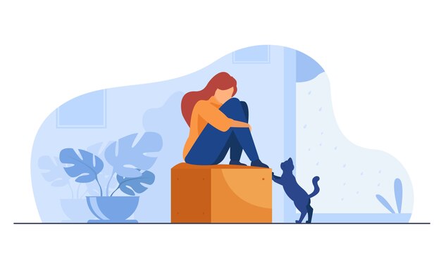 Lonely girl suffering from depression Free Vector