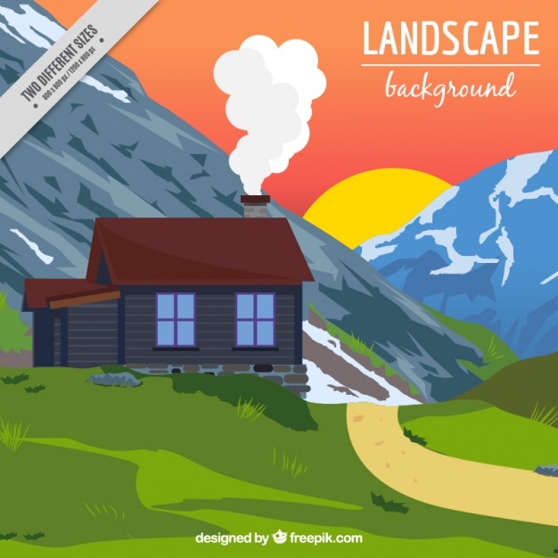 Free vector lonely house in the mountain