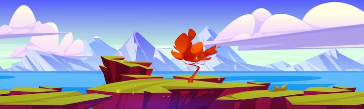 Free Vector lonely yellow tree on top of rock cartoon design