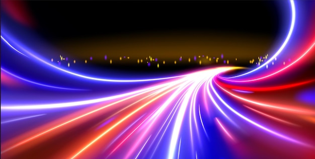 Бесплатное векторное изображение Эффект длительной выдержки городской автомобиль освещает скорость движения