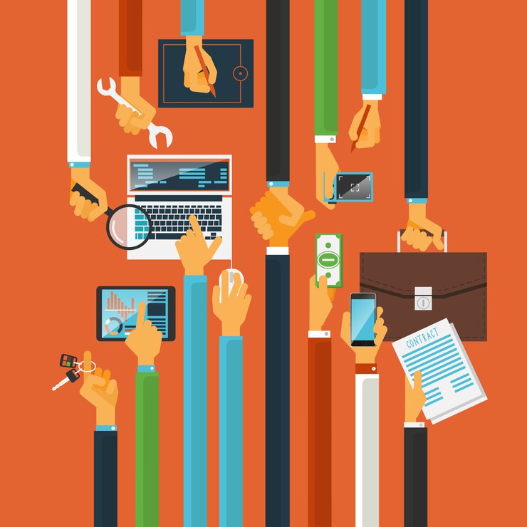 Free Vector long hands production process concept