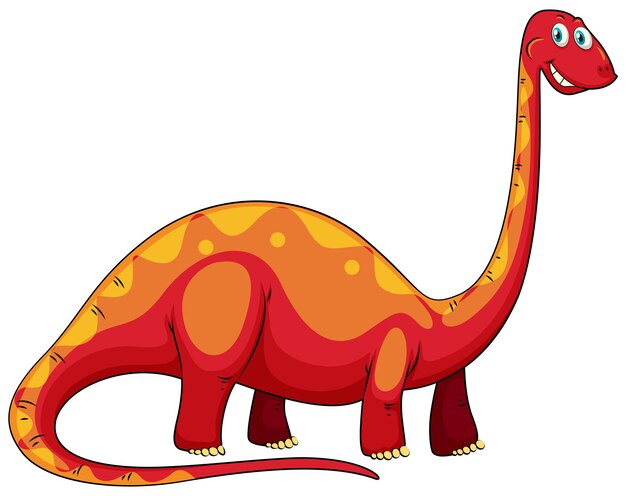 Long neck red  dinosaur on white