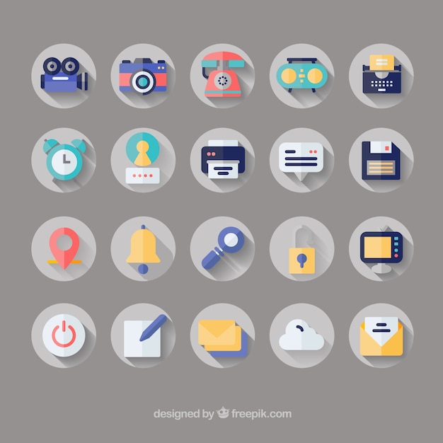 Free vector long shadow retro icon set