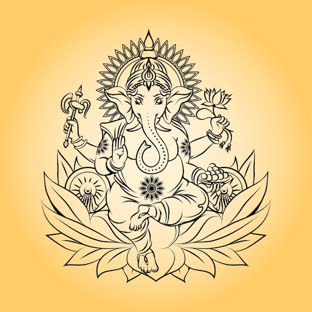 Free vector lord ganesha indian god with elephant head. hinduism and animal, crown and lotus.