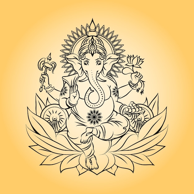 Lord ganesha indian god with elephant head. Hinduism and animal, crown and lotus.