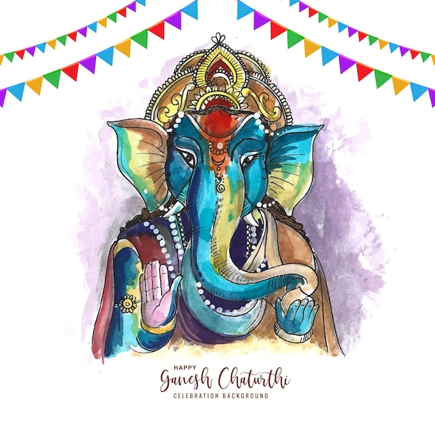 Free vector lord ganesha in paint style with ganesh chaturthi holiday background