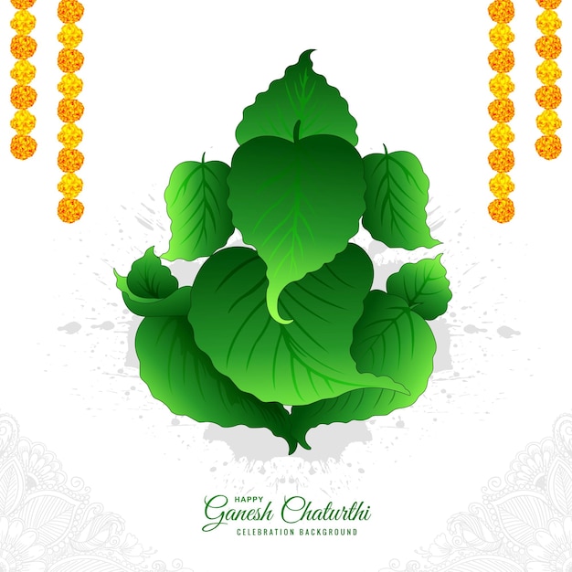 Free vector lord ganpati on ganesh chaturthi beautiful green leaf background