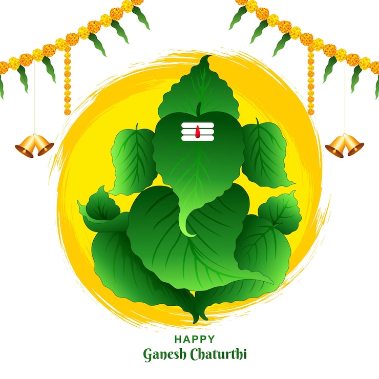 मुफ़्त वेक्टर lord ganpati on ganesh chaturthi beautiful green leaf holiday card background