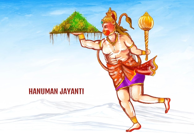 Free vector lord hanuman on religious background for sri hanuman jayanti card design