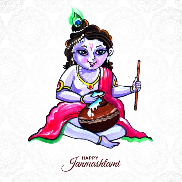 Lord Krishna happy ganmashtami greeting beautiful card