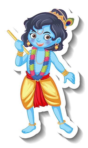 무료 벡터 lord krishna 아이 만화 캐릭터 스티커