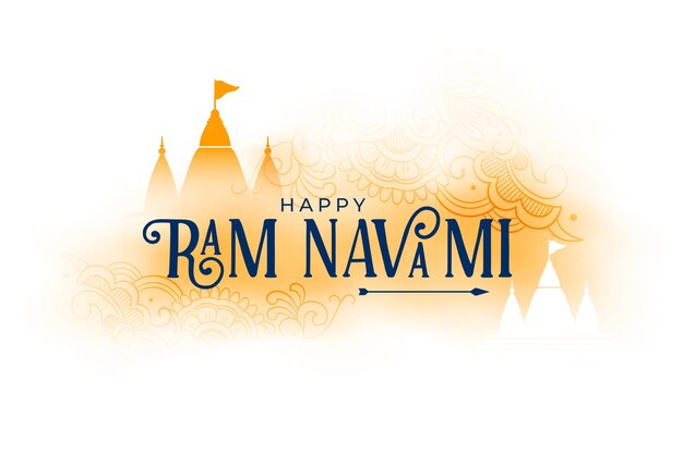Lord ram navami festival wishes blessing card with temples