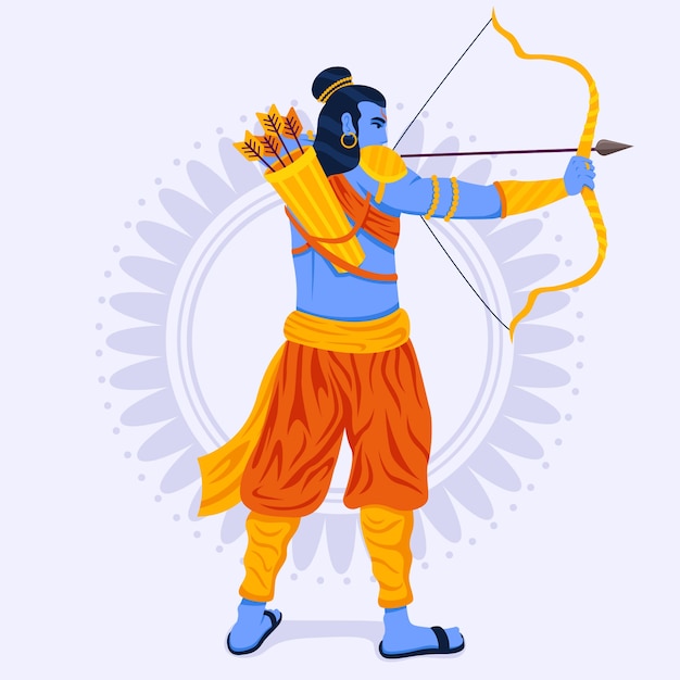 Free vector lord rama being confident with golden bow