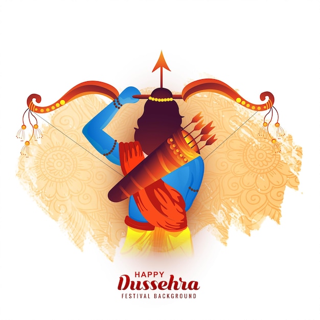 Vettore gratuito signore rama felice festival di dussehra auguri carta illustrazione festival sfondo