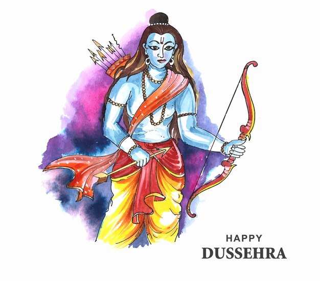 주님 라마 행복 dussehra 축제 소원 카드 수채화 배경