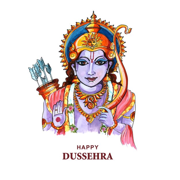 Lord rama happy dussehra festival wishes card watercolor background