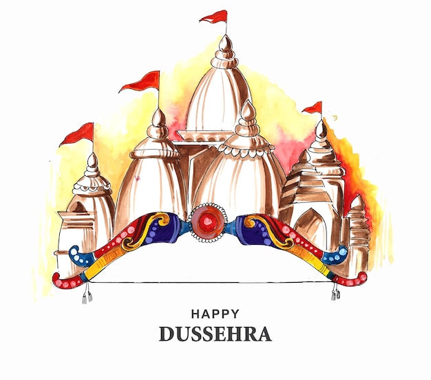 Lord rama happy dussehra festival wishes card watercolor background