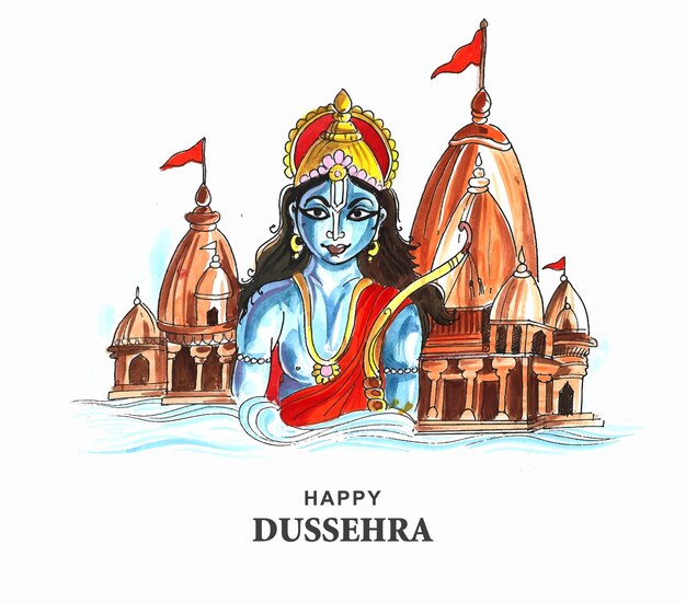 Lord rama happy dussehra festival wishes card watercolor background