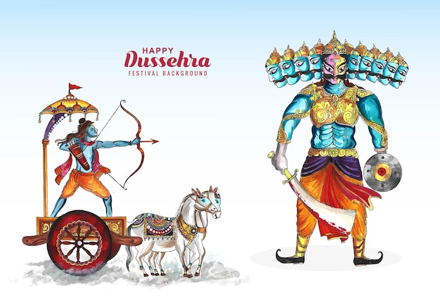 Lord rama killing ravana in happy dussehra holiday card background