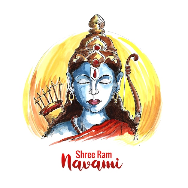 Lord rama shree ram navami festival wishes card watercolor background Free Vector