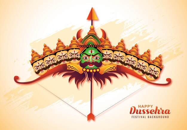 Vettore gratuito lord rama con la freccia che uccide ravana nel felice sfondo della carta del festival di celebrazione di dussehra