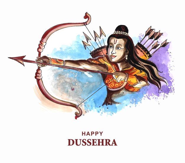 Lord rama with arrow killing ravana in navratri festival card background