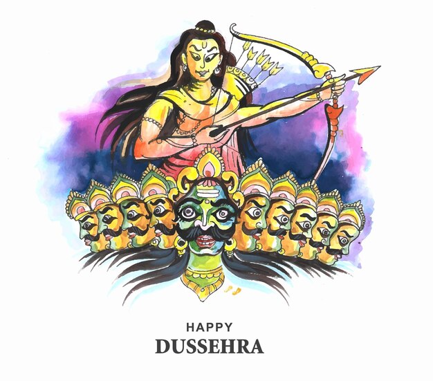 Lord rama with arrow killing ravana in navratri festival card background