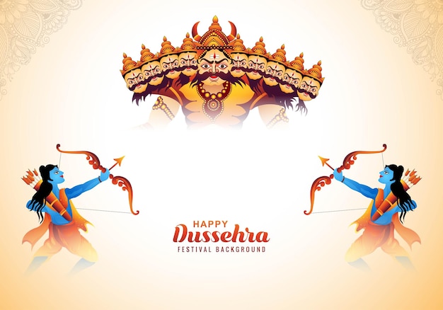 Free vector lord rama with arrow killing ravana in navratri festival card background