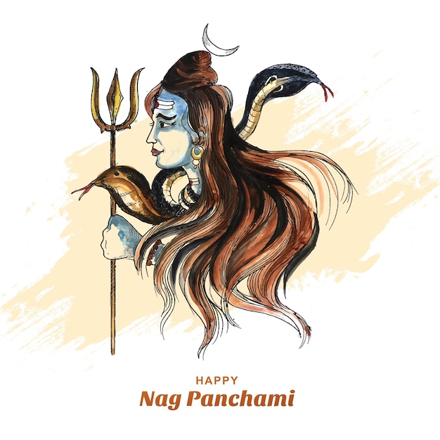 Lord shiva happy nag panchami indian festival card design