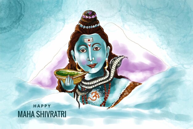 Free vector lord shiva of india for traditional hindu festival maha shivaratri card background