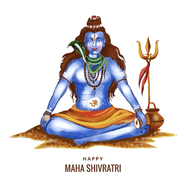 Vettore gratuito lord shiva dell'india per il tradizionale festival indù maha shivaratri card background