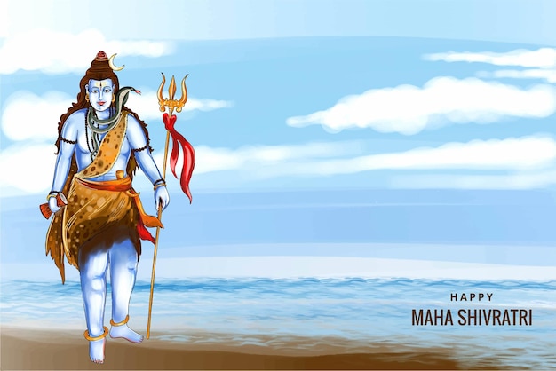 Free vector lord shiva indian god of hindu for maha shivratri card background