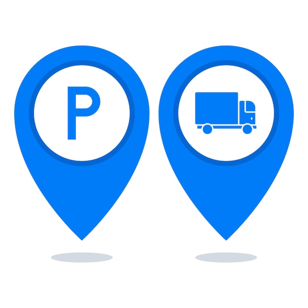 Free vector lorry and parking location pins