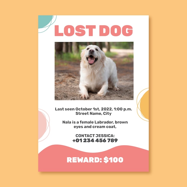 Free vector lost dog sign poster template