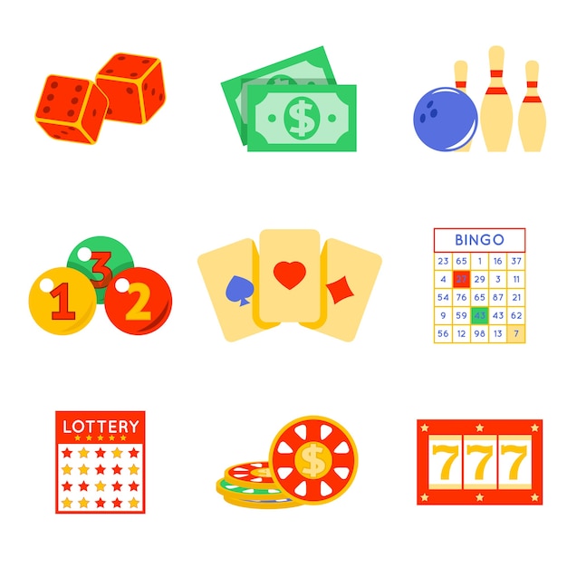 Набор элементов лотереи. Риск и карта, удача и игра