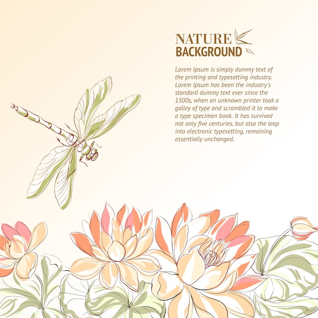 Free vector lotus flower and dragonfly.