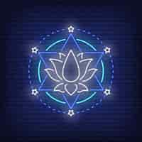 Vettore gratuito insegna al neon della stella del fiore e di esagramma di lotus. meditazione, spiritualità, yoga.