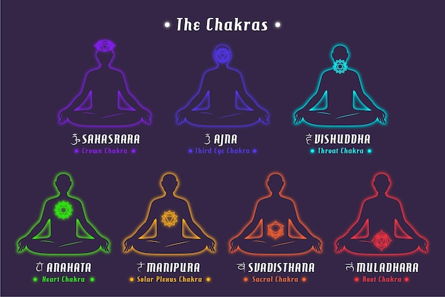 Free vector lotus meditation position body chakras concept