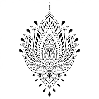 蓮の一時的な刺青の花 東洋のインド風の装飾 飾りを落書き 概要手描きイラスト プレミアムベクター 蓮の一時的な刺青の花 東洋のインド風の装飾 飾りを落書き 概要手描きイラスト プレミアムベクター