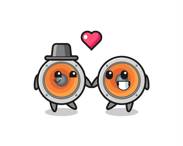 Loudspeaker cartoon character couple with fall in love gesture