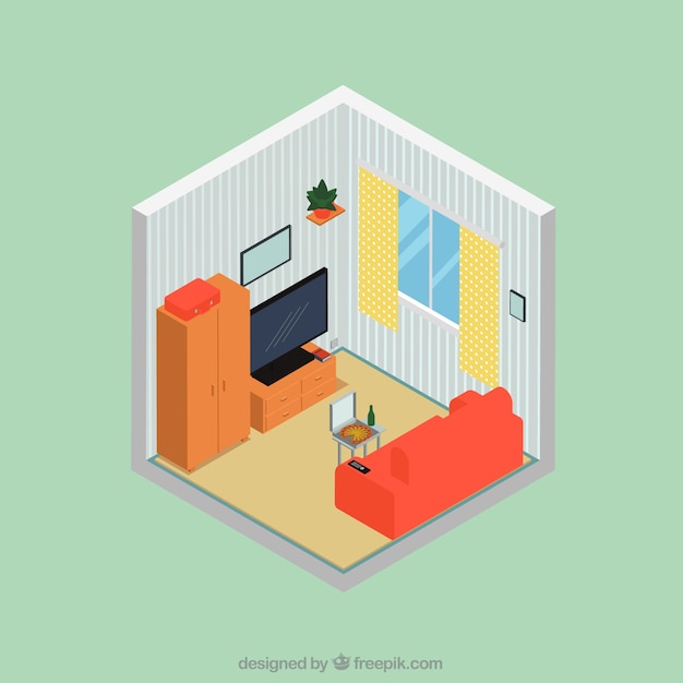 Lounge interior in isometric style