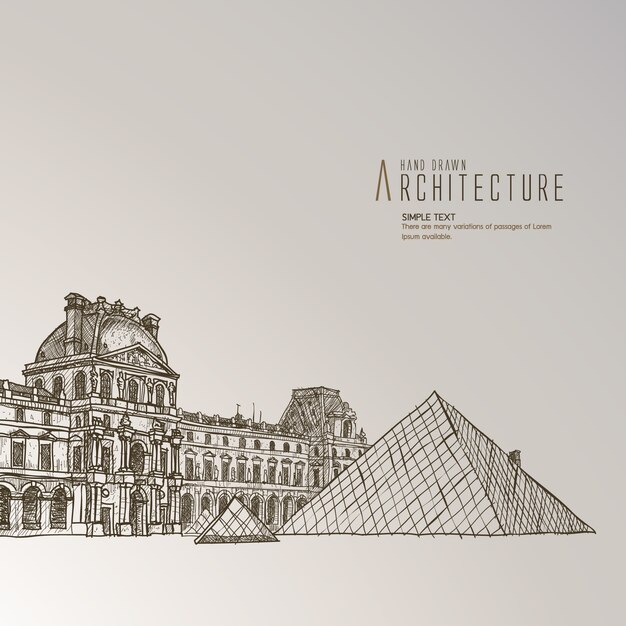 Louvre museum hand drawn