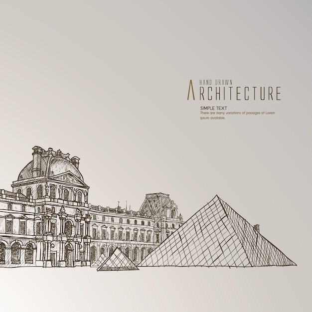 Louvre museum hand drawn