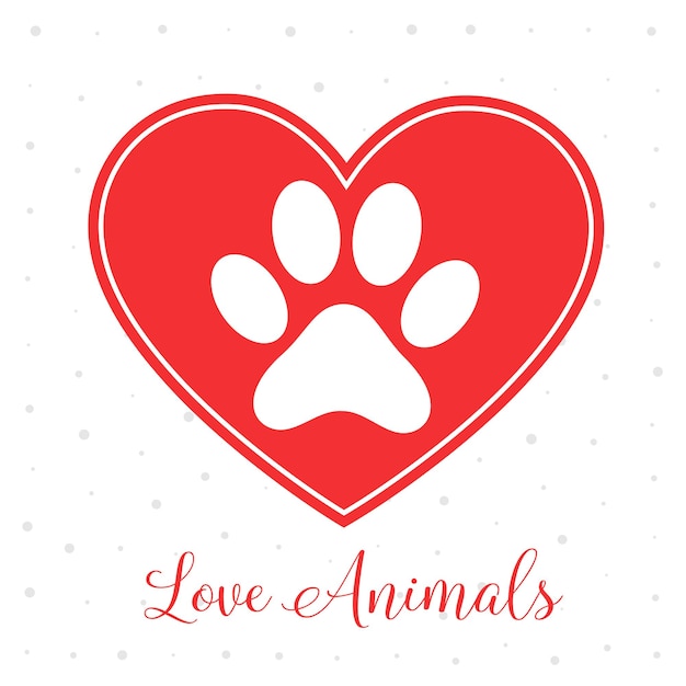 Love animals concept with heart and paw print
