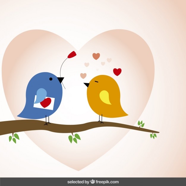 Free vector love background with lovely birds